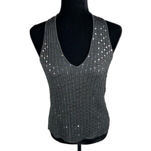 TapeMeasure  Woman’s Sequin Knit Embroidered Halter Top Camisole Sleeveless sz M